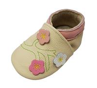 YALION Chaussure Bebe Fille Garcon Antidérapants Chaussons Bébé Cuir Souple Enfant Chaussures Premiers pas Bébé Garçon Filles (Petites Fleurs Beige, 0-6 Mois)