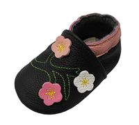 YALION Chaussure Bebe Fille Garcon Antidérapants Chaussons Bébé Cuir Souple Enfant Chaussures Premiers Pas Bébé Garçon Filles (Fleurs Douces Noires, 0-6 Mois)