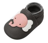 YALION Chaussures Cuir Souple Bébé Et Bambin - Chaussons Premiers Pas - Garçons Et Filles - Éléphant Doux(Gris foncé,18-24 Mois)