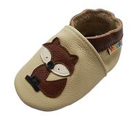 YALION Chaussures pour Bébés Chaussons Cuir Bébé Souple Unisexes Fille Garçon Chaussures Bébé avec Mocassins Semelles en Daim, élastique Bride à La Cheville(Renard Kaki,24/25)