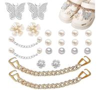 YALiya 20 Pièce Accessoires de Chaussure en Strass+2 Chaîne en or, Pins Crocs pour Femme, Breloques de Sabots, Ornements de Chaussure DIY, Accessoires de Chaussure pour Cadeau de Fête d'anniversaire