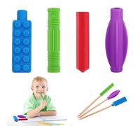 YALiya 4 Décorations de Crayon à Mâcher en Silicone Non Toxique, Crayons Mâcher Sensoriels, Supports Stylos à Mâcher Texturés, Outils Forage Écriture pour Maison la de Classe Les Étudiants Attention