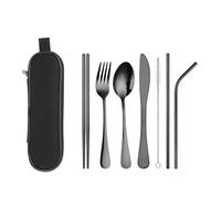 YALiya Coffret Couverts de Table, 8 Pièces Boite a Couvert Transportable, Set Couverts Voyage, Couvert de Camping, Compatibles Lave-Vaisselle, Convient pour les Voyages, le Camping et le Bureau