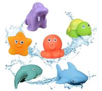 YALiya Jouets de Bain pour Bébé, 6 Pièces Animaux Arroseurs Rigolos, Jeu d'eau Jouet de Piscine, Jouet Éveil pour Bébé, Jouets de Douche pour Garcon Fille, Jouets Squirt pour Bebe Enfant 1 2 3 Ans