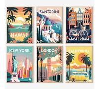 YALKIN 6 Packs de kits de peinture par numéros pour adultes, peintures de paysages urbains par numéros sur toile, peinture à l'huile colorée à faire soi-même sans cadre, peintures acryliques pour