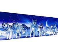 YALKIN Blue Wolves Grand kit de peinture diamant pour adultes (35,43 x 11,8 pouces), DIY 5D Diamond Art Full Round Drill Paint par Diamond Gem Art pour la décoration murale de la maison