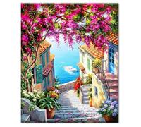 YALKIN Kits de peinture par numéros pour adultes, vue sur la mer, kits de peinture par numéros sur toile, sans cadre, peinture à l'huile colorée, décoration murale, 40 x 50 cm