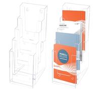 Yallmie 2 Pièces Porte-Brochures,15,7x10,8x28,8cm Porte Flyer en Acrylique Transparent, 5 Étages Support Flyer Mural et Table Présentoir à Brochure, Présentoir de Table pour Menu, Document, Dépliant