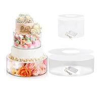 Yallmie 2 PièCes PréSentoir à GâTeau En Acrylique, 6" E 10" Support Gateau Rond PréSentoir à Patisserie Support Gateau Mariage Presentoir Plexiglas Avec 2 Led DéCoratif, Couvercle Amovible