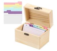 Yallmie Boîte à Fiches en bois, 15x10 x10,4cm Boîte à Fiches Index avec 150 Fiches Colorées, Boites Rangement Carte A7 Boites à Recettes avec Couvercle pour Bureau, Maison Cuisine, Flash Carte