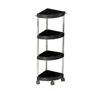 Yallmie éTagèRe d'angle Salle De Bain à Poser, 82 * 26 * 26cm éTagèRe De Douche sur Pied à 4 éTagèRes Etagere Salle De Bain en PP Et MéTal Rangement Douche Angle Meuble Douche Rangement A Roulette