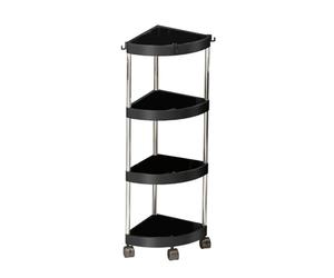 Yallmie éTagèRe d'angle Salle De Bain à Poser, 82 * 26 * 26cm éTagèRe De Douche sur Pied à 4 éTagèRes Etagere Salle De Bain en PP Et MéTal Rangement Douche Angle Meuble Douche Rangement A Roulette