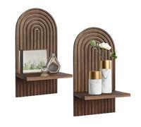 Yallmie Lot de 2 Etagere Murale Bois Boheme,18x11,2x34,5cm Etagere Flottante Bois Deco Murale Boheme, étagères Murales Suspendues Décoration pour Chambre à Coucher, Salon, Entrée et Dortoir (Marron-1)