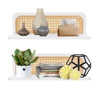 Yallmie Lot de 2 Étagère Murale en Rotin, 40x12,2x13cm Etagere Flottante Murale, Étagères de Rangement Murales Rustiques Décoration Murale Boheme pour Salon, Chambre à Coucher et Chambre D’Enfant