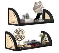 Yallmie Lot De 2 éTagèRe Murale en Rotin, EtagèRes Flottantes Murale Decoration Mural Boheme Etagere Bibliotheque Murale Enfant éTagèRes De Rangement Mural pour Salon, Chambre à Coucher (Noir)
