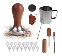 Yallmie Lot de 23 Tamper à Café 51 mm, Accessoires Barista Kit avec Espresso Tamper 51 Mm Pichet à Mousse De Lait Tapis de Tamper Stylo Latte Art Agitateur à Café Et Pochoirs DéCoratifs