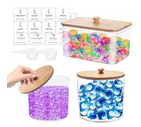 Yallmie Lot de 3 Boite à Détergent, Boite de Rangement pour Detergent avec Pelles, Étiquettes et Couvercle Bois, Rangement Lessive Liquide en Plastique, Support pour Lessive Rangement Buanderie (A)