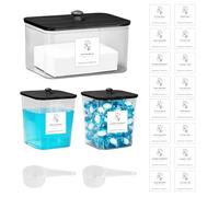 Yallmie Lot de 3 distributeurs de lessive avec étiquettes et cuillères étanches - En plastique - Pour dosettes de lavage, bombes de bain, parfum de linge