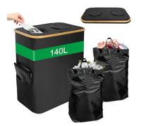 Yallmie Poubelle de Recyclage à Double, 140l Poubelle Cuisine Compacteur, Poubelle Tri Selectif Cuisine avec 2 Sacs de Transport Amovibles, Collecteur de Bouteille avec 2 Compartiments et Couvercle