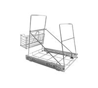 Yallmie Support Coulissant pour Poubelle, 42.2x 28.5x41.4cm Support Poubelle Coulissante Sous Évier en Acier, Étagère Coulissante Sous Évier Réglable avec Panier de Rangement et Système Coulissant