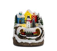 Yallmie Village de Noel Lumineux, Village de Noel Miniature avec LED, Musical et Treno Tournant Animé, Alimentation par Batterie et USB Village Noel Petite Maisons de Noël pour Fête de Noël Decoration