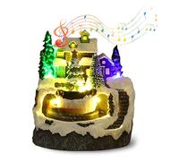 Yallmie Village de Noel Lumineux, Village de Noel Miniature avec LED, Musical et Treno Tournant Animé, Alimentation par Batterie et USB Village Noel Petite maisons de Noël pour Fête de Noël Decoration