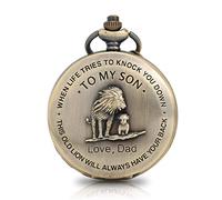 Yalloover Montre de poche à motif de lion gravé « To My Son » - Cadeau pour fils, Moderne