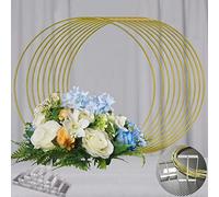 YALLOVE 10 Pièces 35cm Anneaux en Métal pour Bricolage Anneaux de Couronne Doré avec Base Acrylique Centres de Table en Forme de Couronne Florale pour Décorations Mariages Fêtes Banquets DIY