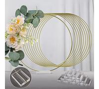 YALLOVE 10pcs 30cm Anneaux de Couronne en Métal Doré avec Base Acrylique Centres de Table en Forme de Couronne Florale pour Décorations Mariages Fêtes Banquets événements et projets DIY