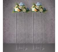 YALLOVE Centres Acrylique Mariage Vase, Lot de 2 pièces 80 cm, Support Fleur Centre de Transparentes Vase pour Décorations Table Mariages Fête, Support Présentoir Pièce Maîtresse Colonne Géométrique