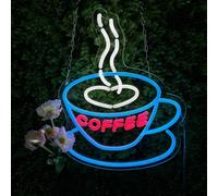 YALLOVE Coffee néon, panneau néon LED dansant à intensité variable avec télécommande pour café, bar à café, restaurant, décoration murale (Mignon autour, 43 x 33 cm)