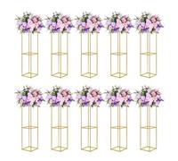 YALLOVE Lot de 10 supports de fleurs en métal doré de 80 cm avec feuilles en acrylique transparent, présentoir géométrique pour décorations de fête de mariage