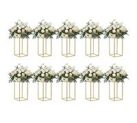 YALLOVE Lot de 10 supports de fleurs rectangulaires en métal doré de 40 cm pour décoration de mariage, décoration de maison, de fête, de mariage