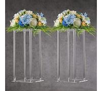 YALLOVE Lot de 2 Support de Fleur 40cm Hauteur Acrylique Centres Vase pour Mariage Transparentes Présentoir Rectangulaire Géométrique pour Décorations Table Mariages Fête Maison