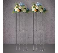 YALLOVE Lot de 2 supports de fleurs en acrylique transparent, vases de 80 cm de haut pour mariage, événement, fête, décoration d'intérieur