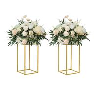 YALLOVE Lot de 2 supports de fleurs en métal doré de 40 cm pour décoration de maison, fête, mariage, présentoir rectangulaire