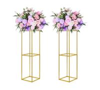 YALLOVE Lot de 2 Supports de Fleurs en métal doré de 80 cm avec Feuilles en Acrylique Transparent, présentoir géométrique pour décorations de fête de Mariage