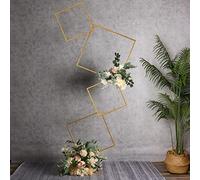 YALLOVE Support de Toile de Fond carré de 2 m, Cadre carré Amovible à 4 Niveaux en métal doré pour Fond de Cabine Photo, décoration d'allée, Centre de Table, Fleur Non Incluse