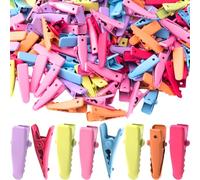 YALOJE Lot de 100 pinces à cheveux crocodile en métal, petites pinces à cheveux crocodile, accessoires pour femmes, loisirs créatifs, nœuds, arts - Colorées, 2,4 cm