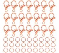 YALOJE Lot de 130 fermoirs mousquetons, anneaux ouverts plaqués or rose, fermoirs et fermoirs à ressort pour fabrication de bijoux pour collier, bracelet, bricolage - Or rose