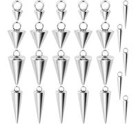 YALOJE Lot de 25 breloques en forme de cône en acier inoxydable, 5 tailles de pendentifs en forme de pic de style punk avec petit trou, pendentifs coniques gothiques brillants pour collier de femme