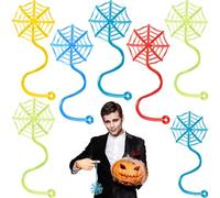 YALOJE Lot de 6 toiles d'araignée adhésives, jouets extensibles et colorés, mignons pour Halloween, sacs à friandises, décorations pour anniversaire, boîte de prix, panier de Pâques