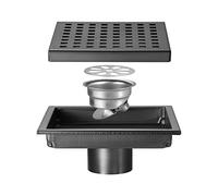 Yalsfowe Caniveau de douche en acier inoxydable, Drain de douche carré 150 x 150 mm, bonde douche avec grille amovible, passoire à cheveux, siphon de sol anti-odeurs,Gun grey