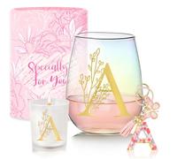 Yalucky Cadeau Anniversaire Femme Verre a Vin Personnalisés Monogrammés Idée Cadeau de la Saint-Valentin,et de la Fête des Mères,de Noël pour Femme,Collegue,Maman,Sœur,Épouse,Meilleure Amie