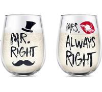 Yalucky Mr Right et Mrs Always Right Verres à vin, Cadeau Mariage, Idee Cadeau Couple, Verre Champagne, Cadeau de Fiançailles, Ensemble de Verres à Vin Sans Pied, Idée Cadeau Crémaillère (Noir&rouge)