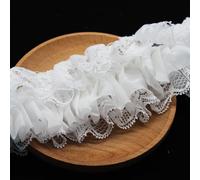 Yalulu 1,8 m 3d DIY En Mousseline à volants Dentelle Bordure en mousseline plissée Robe Décoration Tulle Raccord Applique Craft Couture 2Yards*10cm blanc