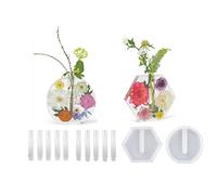 Yalulu Lot de 2 moules à fleurs en silicone - Station de multiprise - Moules en résine - Avec 10 tubes à essai - Pour plantes hydroponiques, décoration de la maison, du bureau