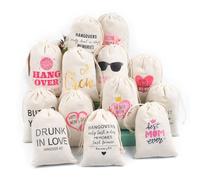 Yalulu Lot de 20 sacs en toile de jute naturelle Hangover - Kit de bachelorette - Kit de premiers secours - Cadeau de mariage