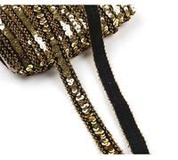 Yalulu Ruban élastique brillant à paillettes - 10 m - Pour loisirs créatifs - Doré - Noir