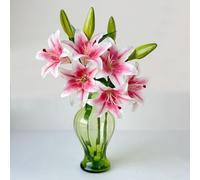 Yalzone Lot de 2 fleurs de lys artificielles roses de 71,1 cm au toucher réaliste, 3 têtes, 2 bourgeons, fleurs artificielles pour intérieur, maison, bureau, décoration de bouquet de mariage,